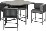 Outsunny 4 Seater Rattan Cube Garden Furniture Set with Cushions, Square Garden Dining Set with Stone Composite Board Top Table, Wicker Outdoor Table and Chairs, Charcoal Grey - Image 2