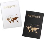 Passport Holder Cover, 2 Pcs Passport Holder, PU Leather Passport Cover with Wallet for Passport, Ticket Card, Boarding Passes, Business Cards, Credit Card (White, Black) - Image 2