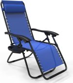VOUNOT® Zero Gravity Chair, Deck Folding Recliner Sun Loungers Outdoor Chair with Cup and Phone Holder, Blue - Image 2
