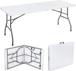 Vivo Technologies 4ft Trestle Indoor Outdoor Garden Catering Folding Table with Handle Plastic Picnic Garden Foldable Portable Table for Picnic Party Dinner Camping Hiking White - Image 2