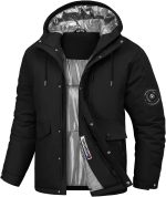 Voqeen Mens Waterproof Jackets Winter Padded Coat Outdoor Warm Ski Jacket with Hood Windproof Softshell with Multi Pockets Mountain Hiking - Image 2